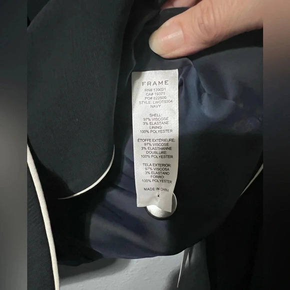 Frame Women’s Piped Cropped Blazer Jacket Navy / White Sz 8 NWT Lined - Picture 7 of 8